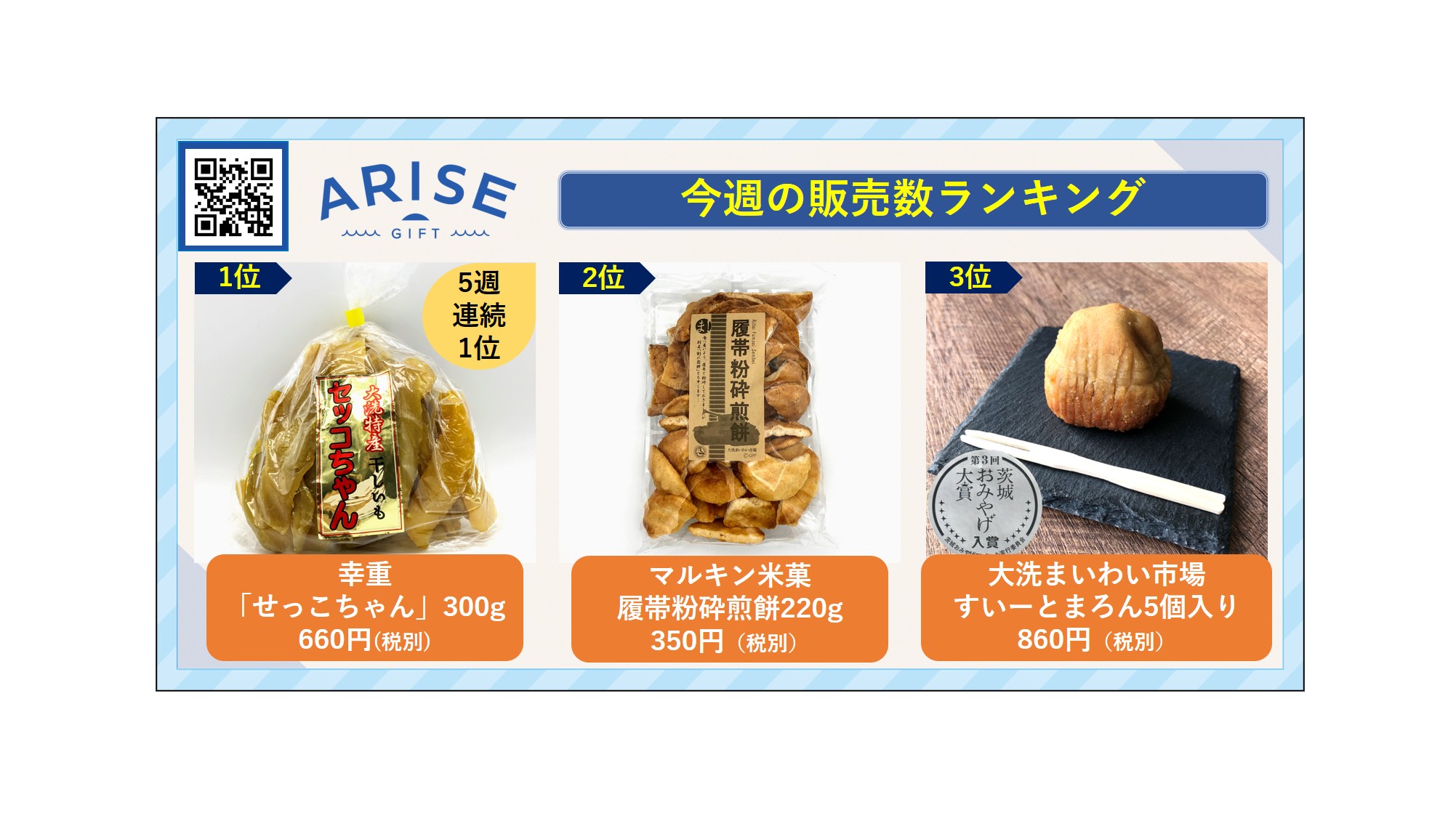 先週の販売数ランキング｜ARISE GIFT ｜ 茨城県大洗町の